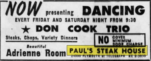 Pauls Steak House - Jan 1960 Ad (newer photo)